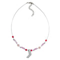 Kette Drahtkette mit Glasperlen rosa silbergrau-matt und Anhänger Zinnguss 42cm