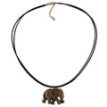 Kette 38x28x6mm Elefant Kunststoff altmessingfarben Kordel schwarz 50cm