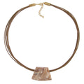 Kette Kunststoffperle Trapez beige marmoriert matt Kordel braun 45cm