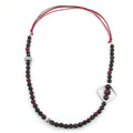 Kette 8mm Kunststoffperlen rot-schwarz silberfarbig Kordel rot 90cm
