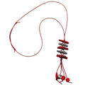 Kette Kunststoff Koralle rot-marmoriert altsilber Kordel dunkelrot 70cm