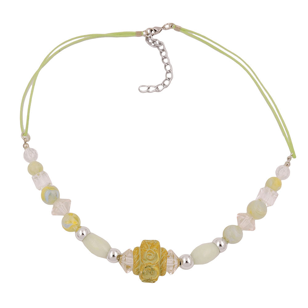 Kette 21x16mm Rosenperle Kunststoff griechisch hellgrün Kordel lindgrün 45cm