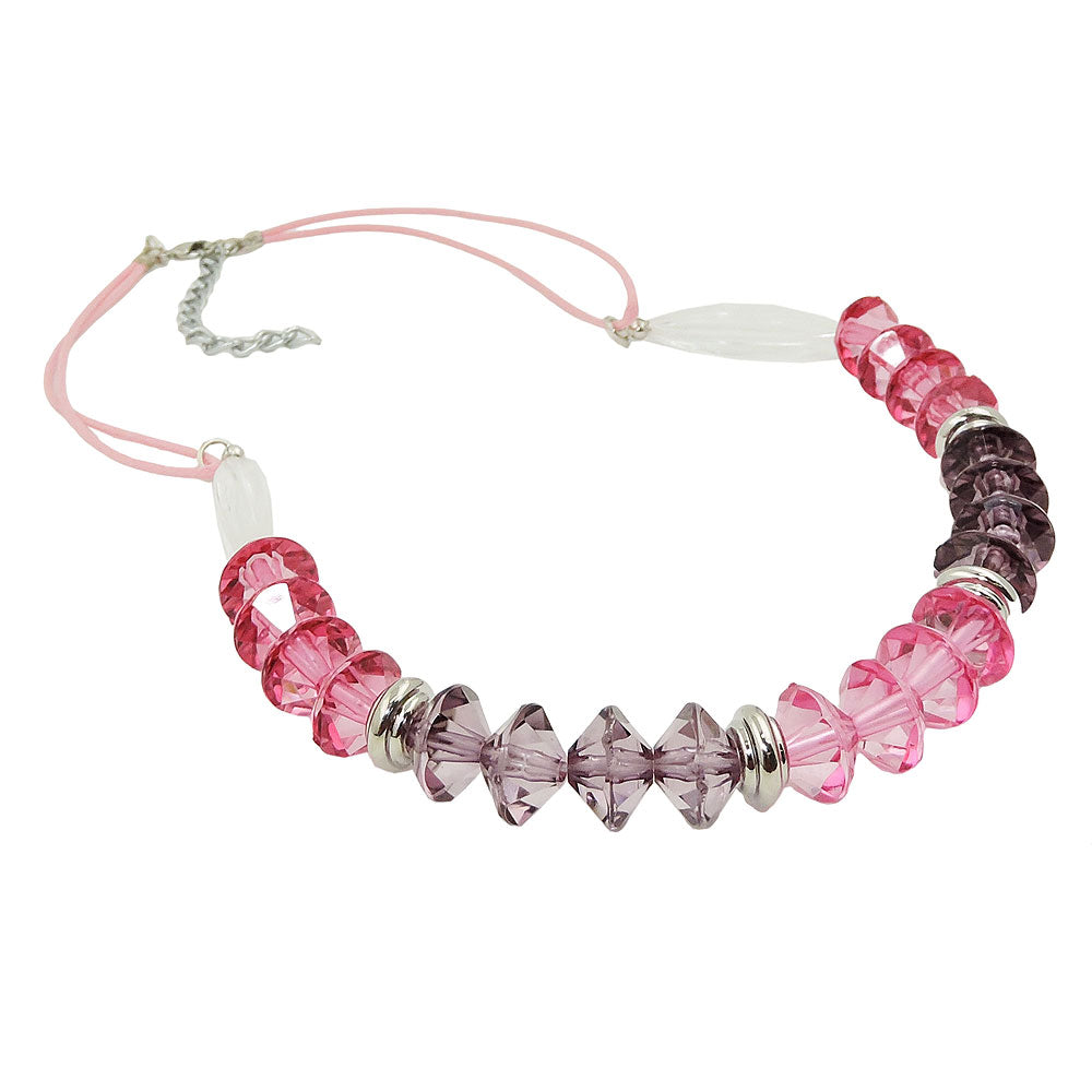 Kette 12x9mm Facettenperle Kunststoff rosa-pink mit Kordel rosa 45cm