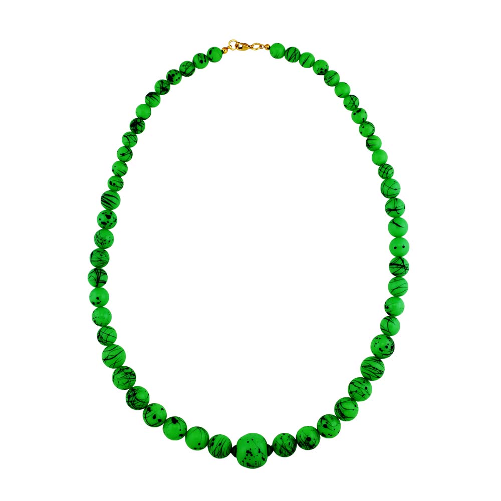 Kette Perlen Fadenperle apfelgrün-schwarz Kunststoff 55cm