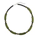 Kette 34x10mm Rillenwalze olivgrün Perle schwarz Kunststoff 45cm