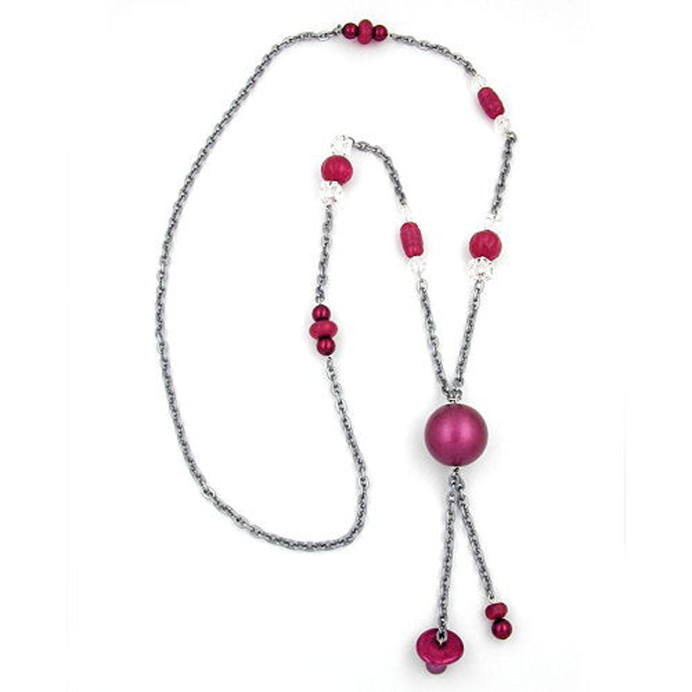 Kette Kunststoffperlen altrosa-grau-kristall Alu-Ankerkette grau 90cm