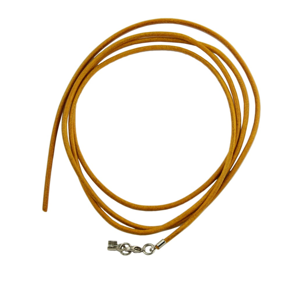 Leather cord round string cowhide 2mm black dyed with 2x clasp silver-colored 1m