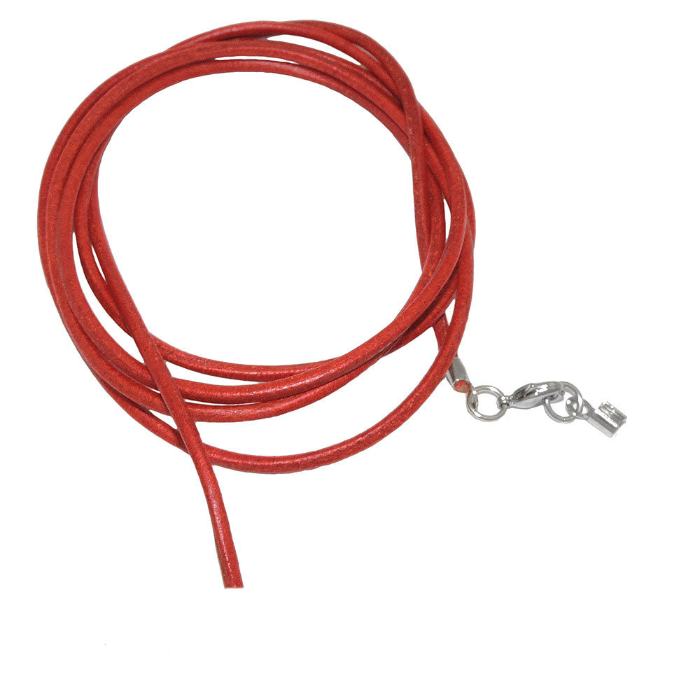 Leather cord round string cowhide 2mm black dyed with 2x clasp silver-colored 1m