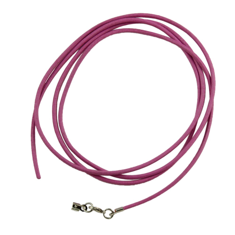 Leather cord round string cowhide 2mm black dyed with 2x clasp silver-colored 1m