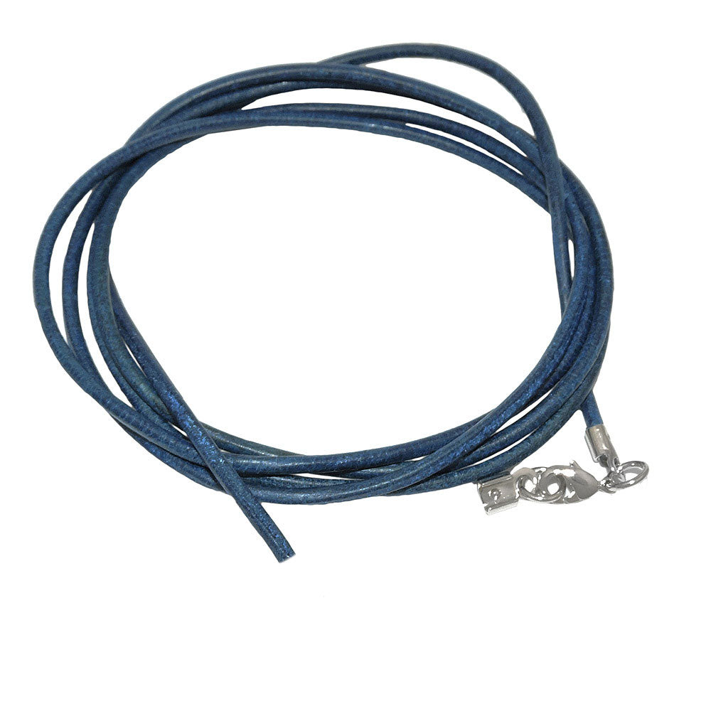 Leather cord round string cowhide 2mm black dyed with 2x clasp silver-colored 1m