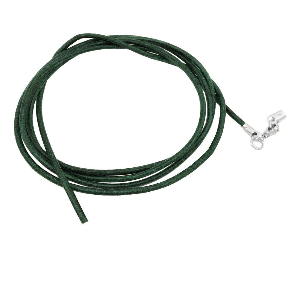 Leather cord round string cowhide 2mm black dyed with 2x clasp silver-colored 1m