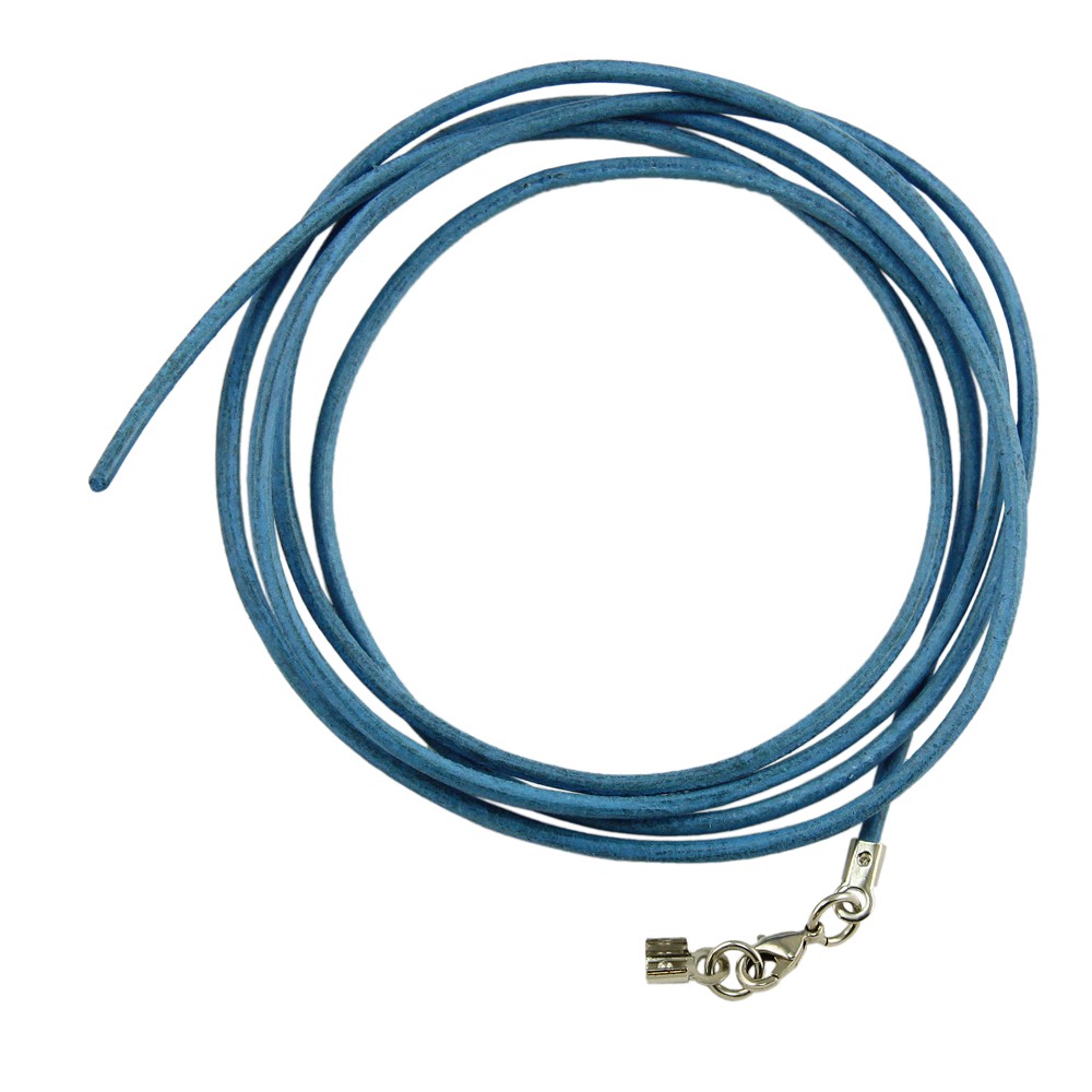 Leather cord round string cowhide 2mm black dyed with 2x clasp silver-colored 1m