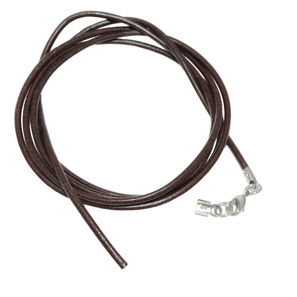 Leather cord round string cowhide 2mm black dyed with 2x clasp silver-colored 1m