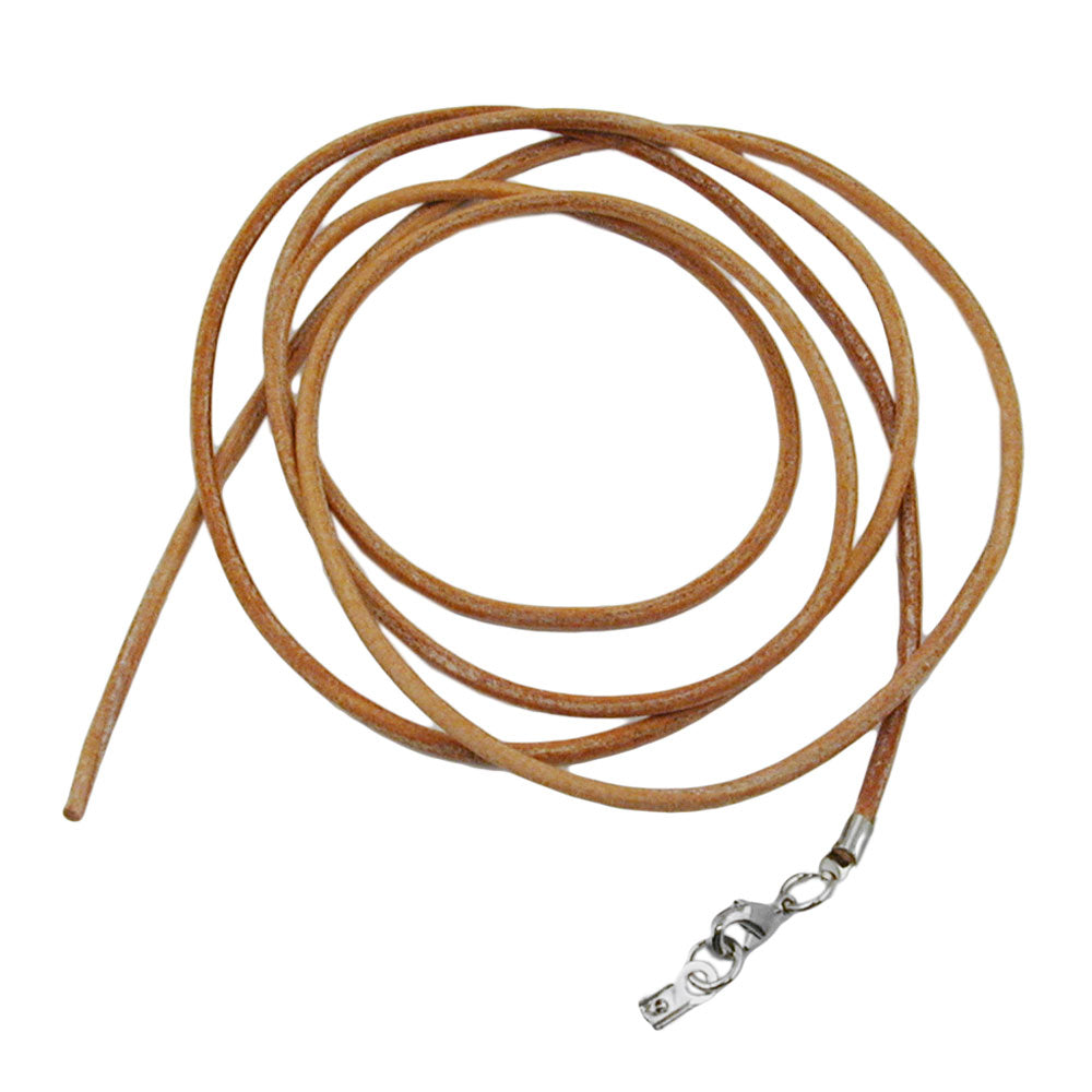 Leather cord round string cowhide 2mm black dyed with 2x clasp silver-colored 1m