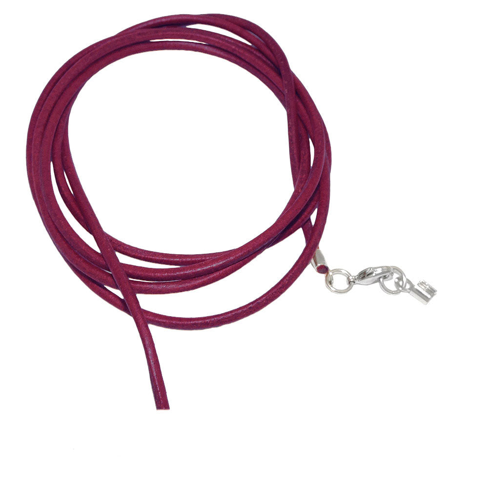 Leather cord round string cowhide 2mm black dyed with 2x clasp silver-colored 1m