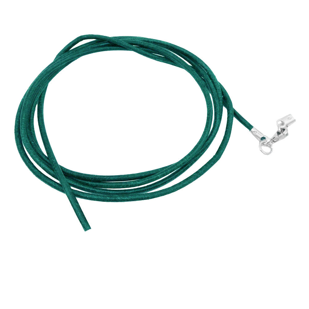 Leather cord round string cowhide 2mm black dyed with 2x clasp silver-colored 1m