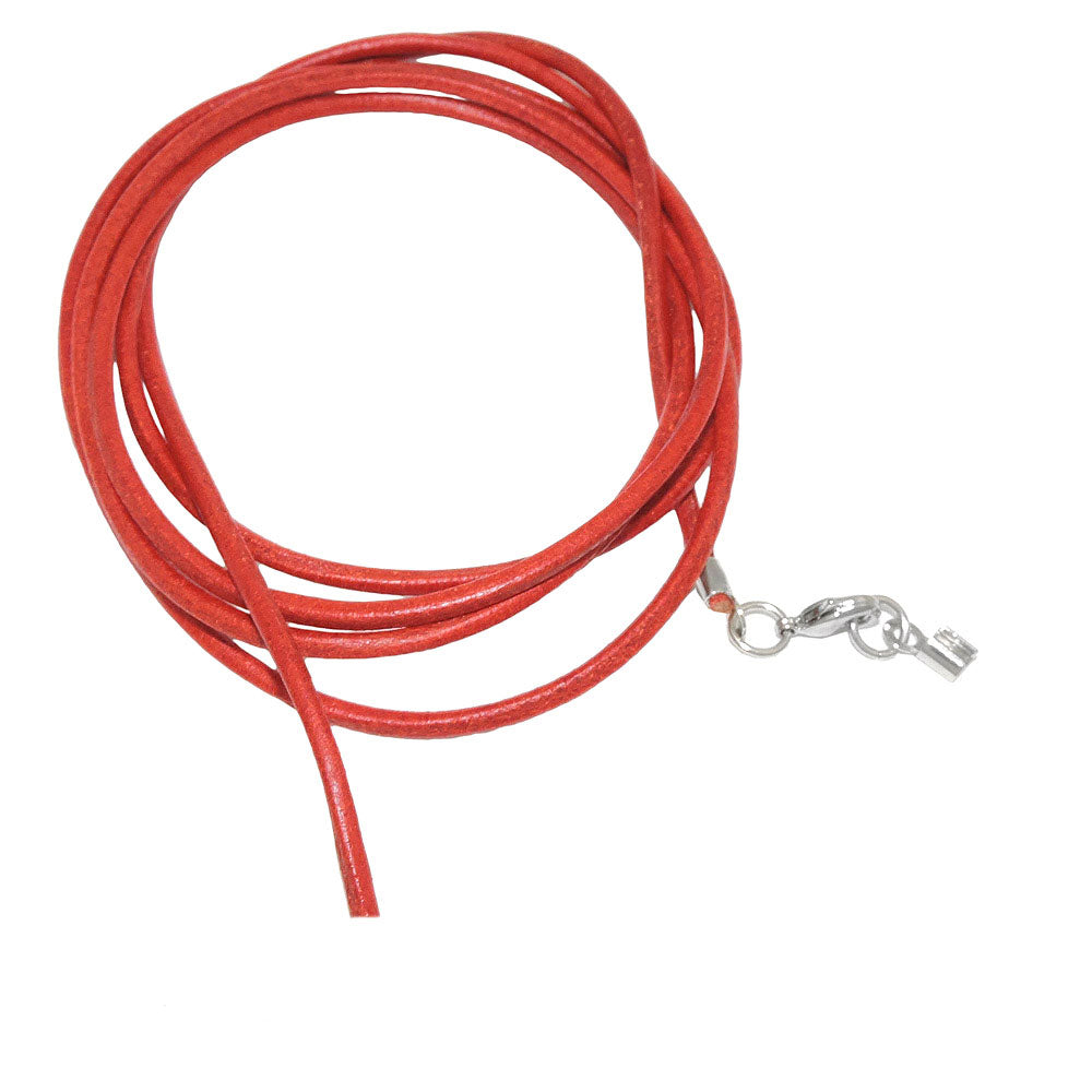 Leather cord round string cowhide 2mm black dyed with 2x clasp silver-colored 1m
