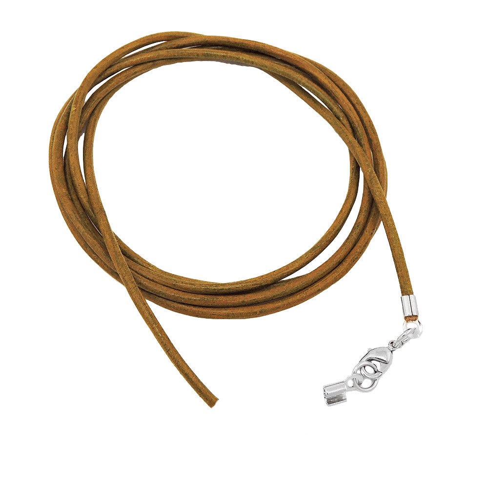 Leather cord round string cowhide 2mm black dyed with 2x clasp silver-colored 1m