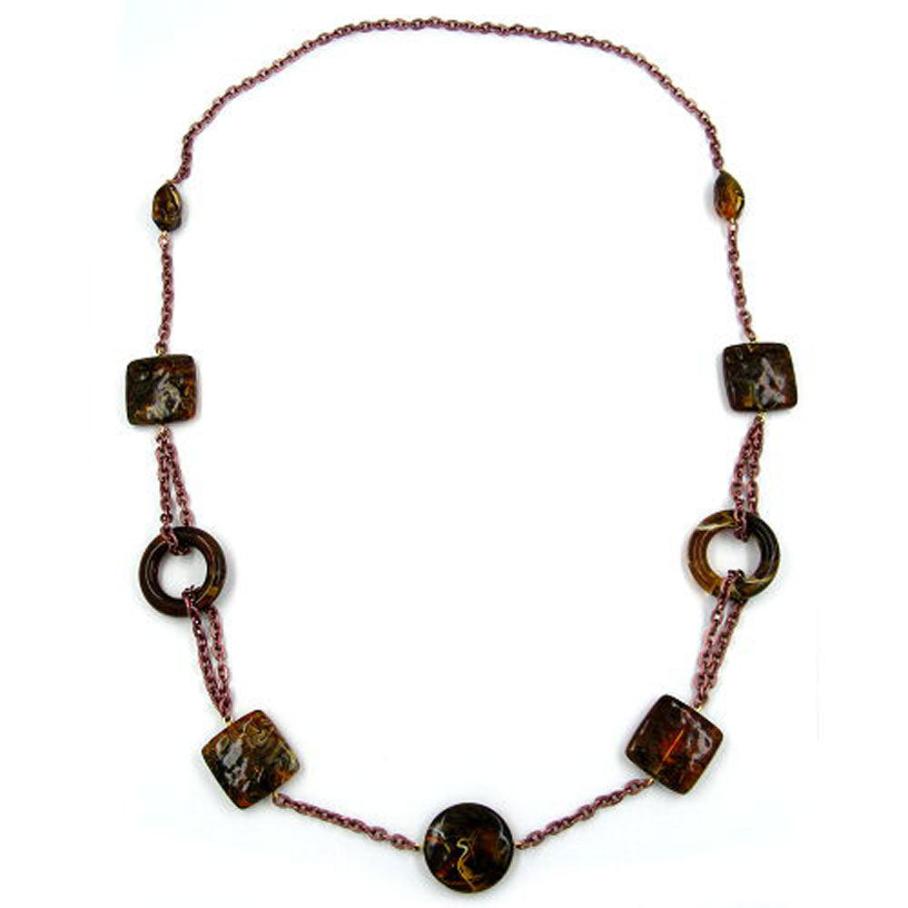 Kette Ringe Vierecke Kunststoff braunton Alu-Kette kupferfarben 90cm