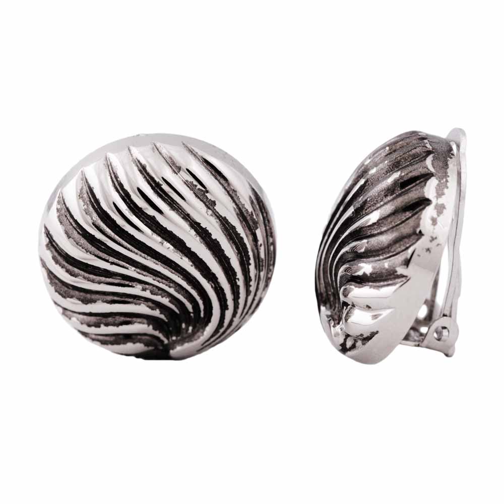 Clip Ohrring ca. 21mm Muscheldekor chromfarben antik geschwärzt Kunststoff