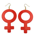 Ohrhaken Ohrring 100x50mm Frauenzeichen weibliches Symbol rot Kunststoff