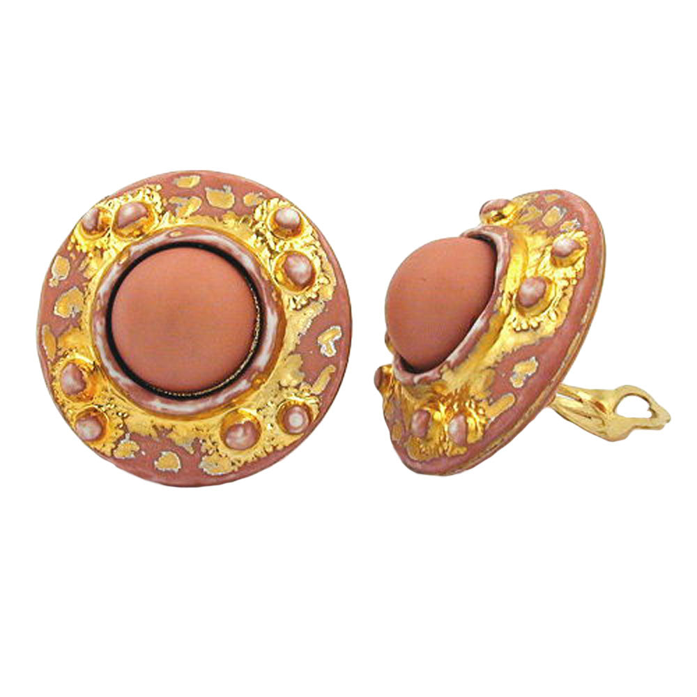 Clip Ohrring 32mm lachsfarben gold-gewischt Kunststoff-Bouton