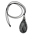 Kette 85x36mm Tropfen schwarz-silbergrau-marmoriert 100cm