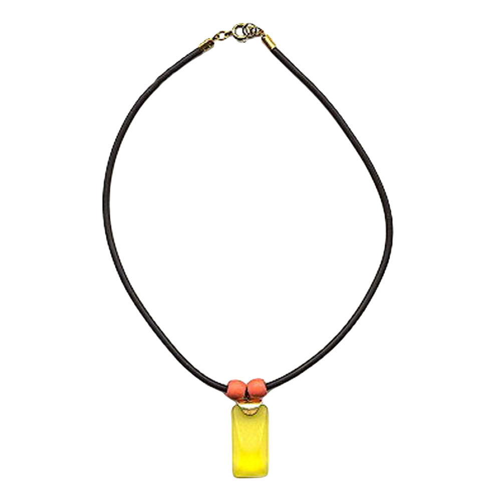 Kette 25x10mm Viereck Kunststoff gelb 2 Perlen orange-matt Moosgummi 45cm