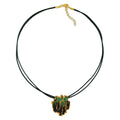 Kette 34x28mm Anhänger Borke grün-matt-goldfarben emailliert Metallguss Kordel dunkelgrün 42cm