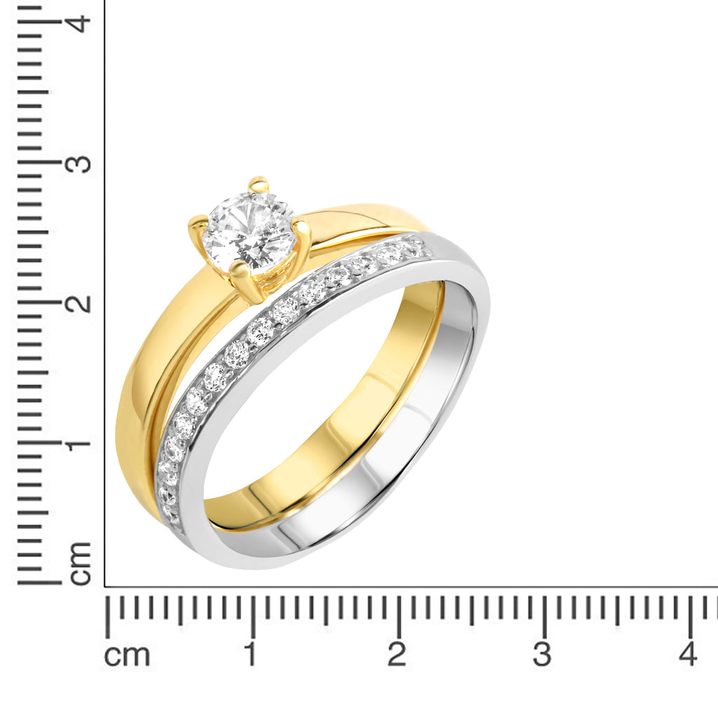 Ring Silber 925 zweifarbig Ring Set mit Zirkonia weiß