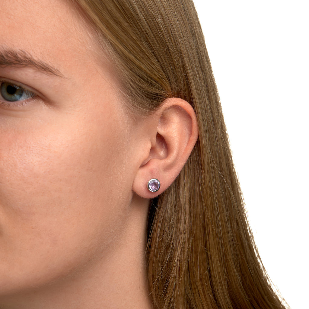 Ohrringe Silber 925 rhodiniert mit echtem Amethyst 7,5mm