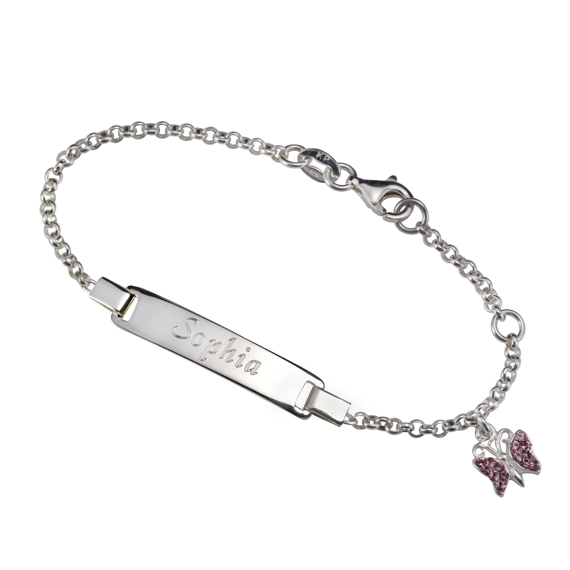 Armband 925 Sterling Silber glanz Schmetterling Gravur Namen 12 Buchstaben