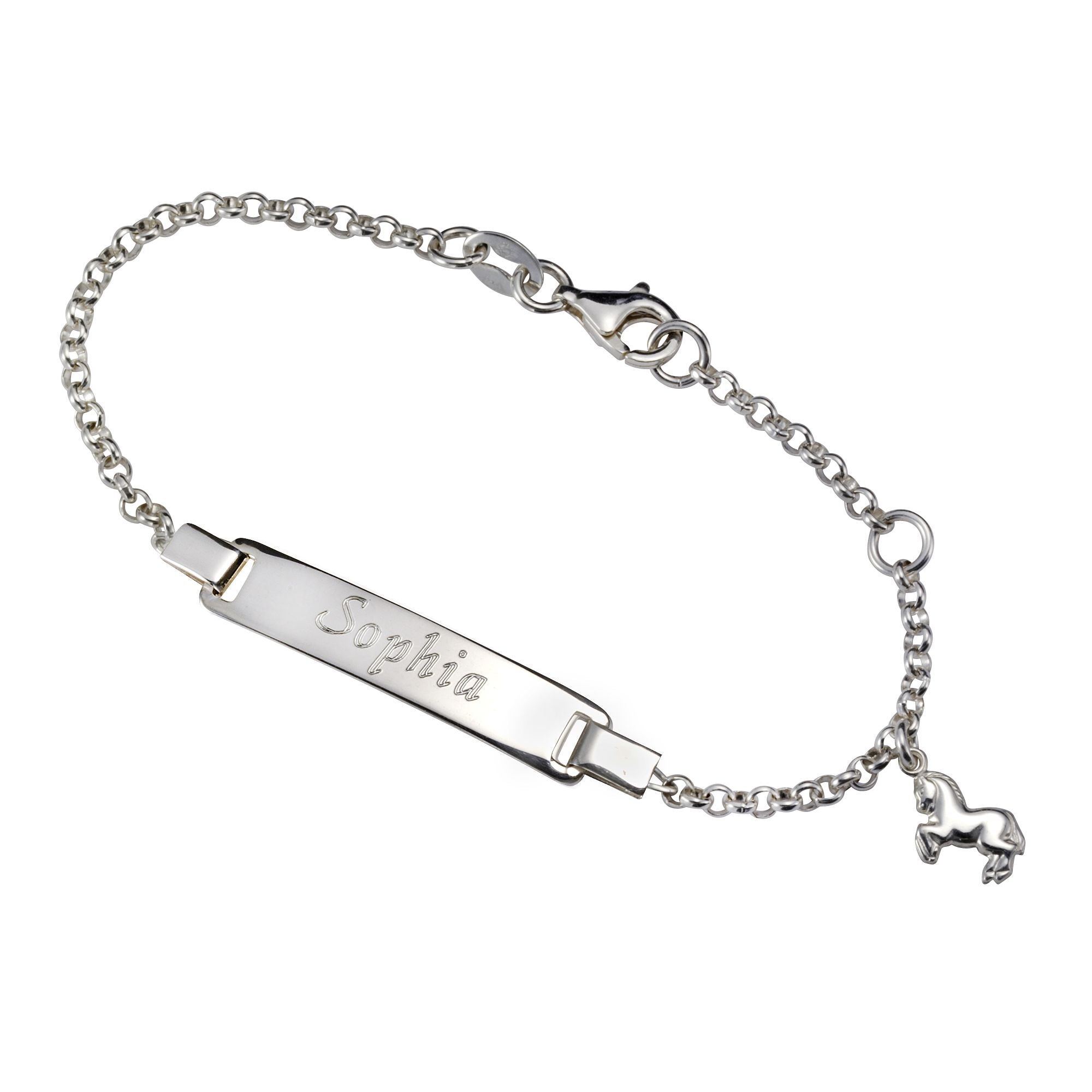 Armband 925 Sterling Silber glanz Pferd Gravur Namen 12 Buchstaben