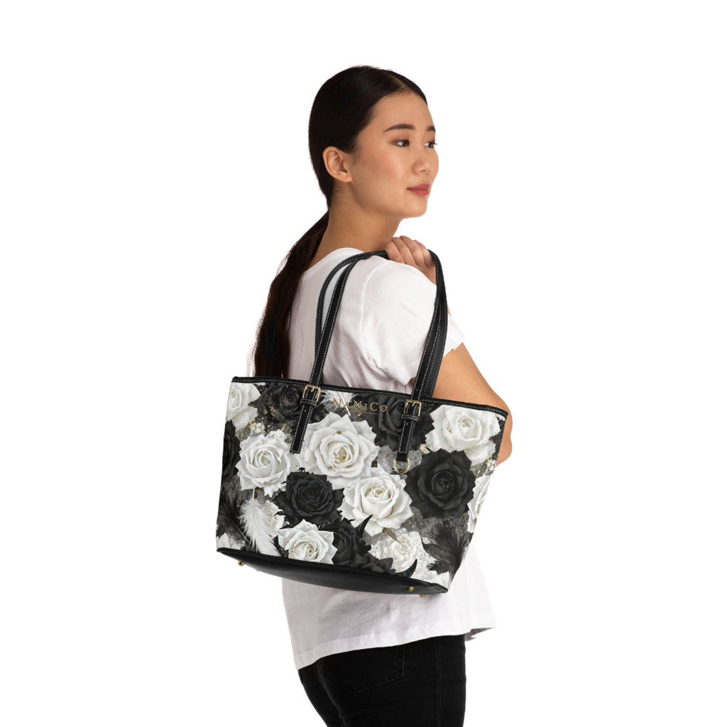 Schultertasche aus PU Leder - Rosenmuster