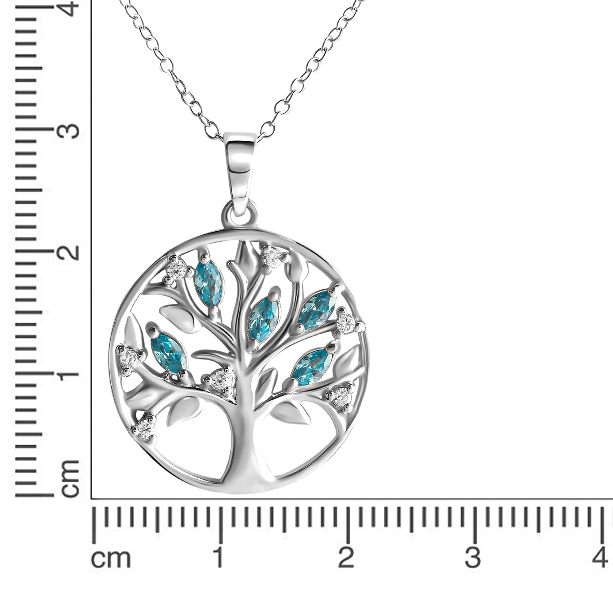 Anhänger mit Kette 925-Sterling Silber rhodiniert Zirkonia Lebensbaum