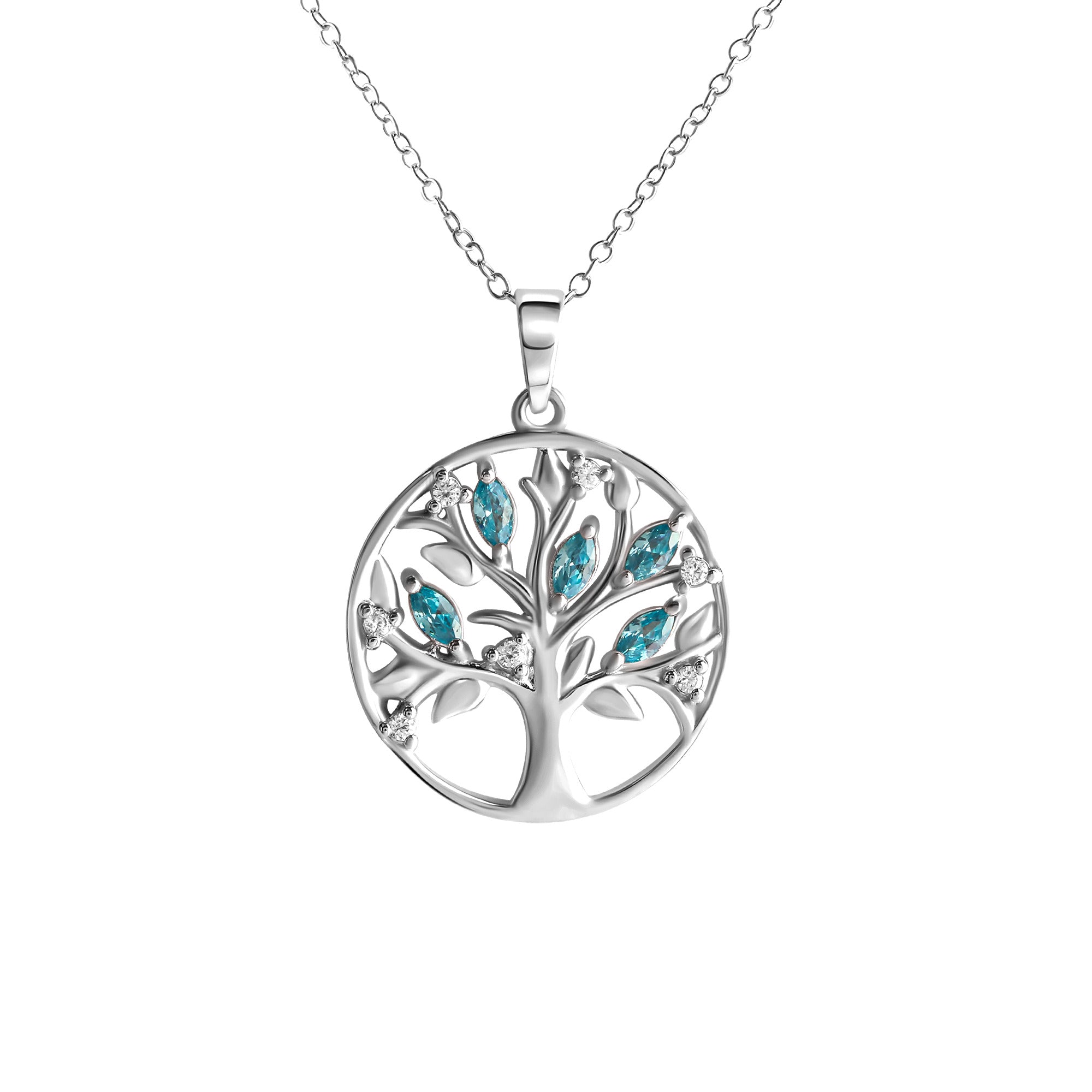 Anhänger mit Kette 925-Sterling Silber rhodiniert Zirkonia Lebensbaum