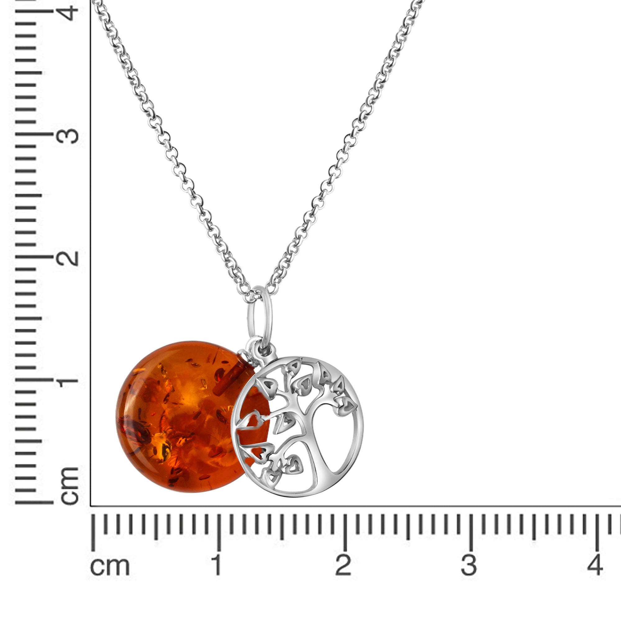 Anhänger mit Kette 925/- Sterling Silber rhodiniert Bernstein