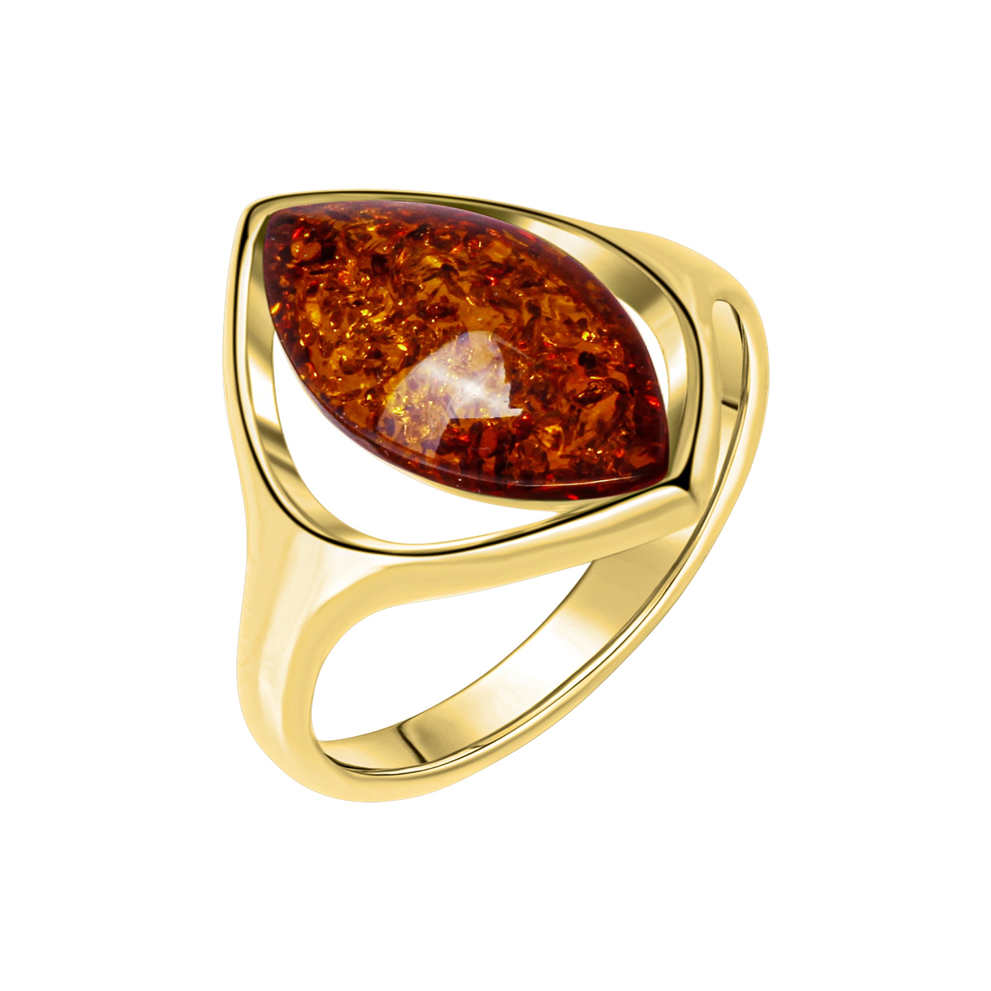 Ring 925/- Sterling Silber vergoldet mit Bernstein
