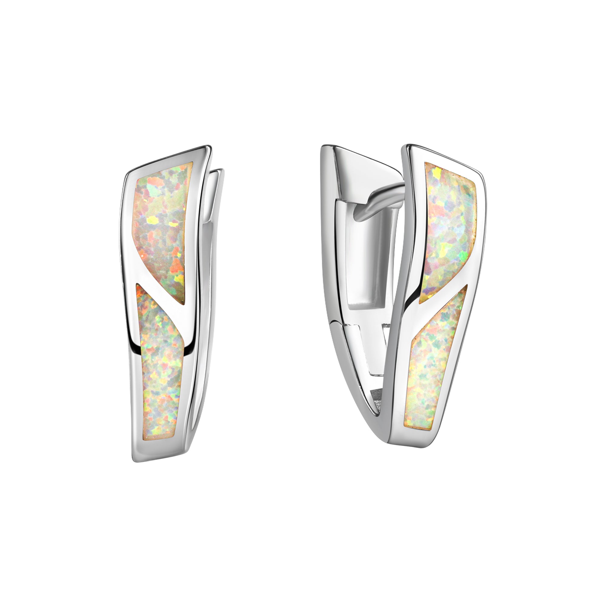 Klappcreolen 925-Sterling Silber rhodiniert synth. Opal weiß