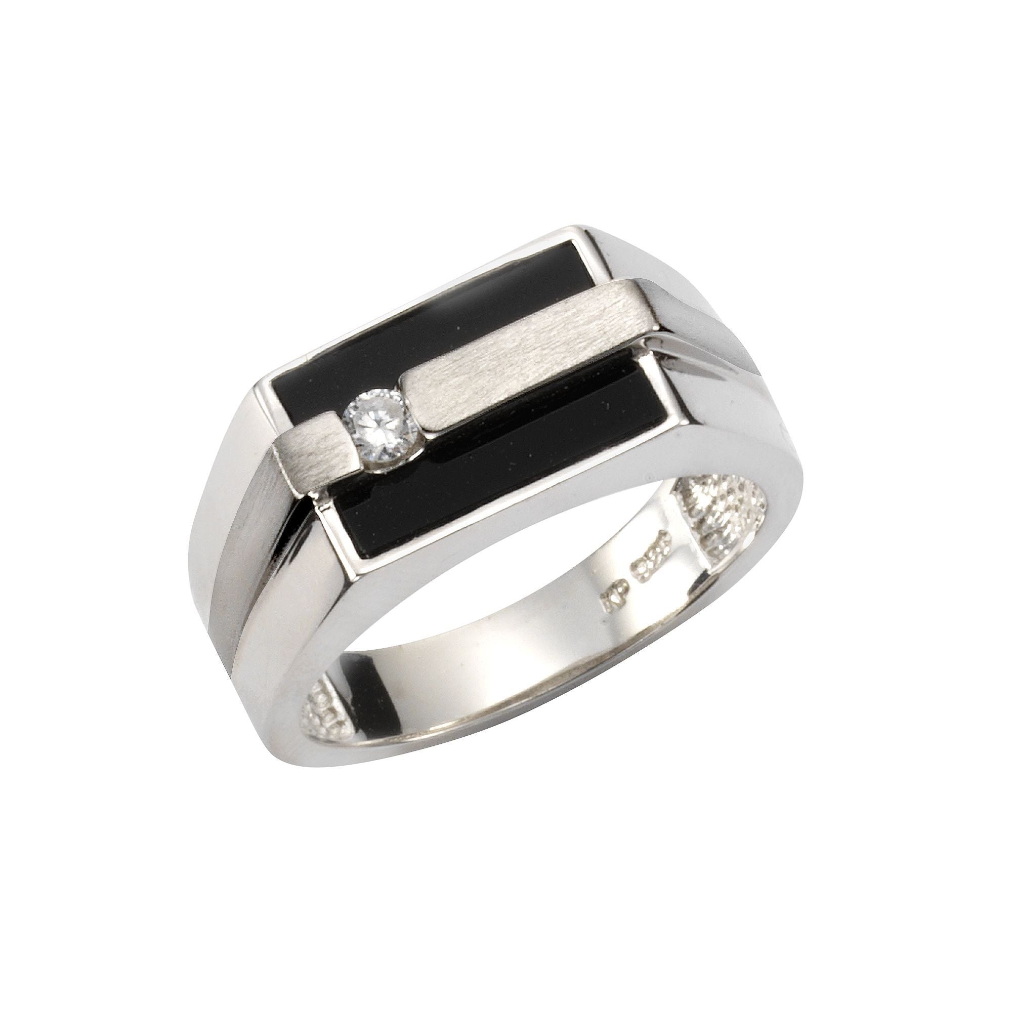 Ring 925/- Sterling Silber rhodiniert mit Onyx und Zirkonia