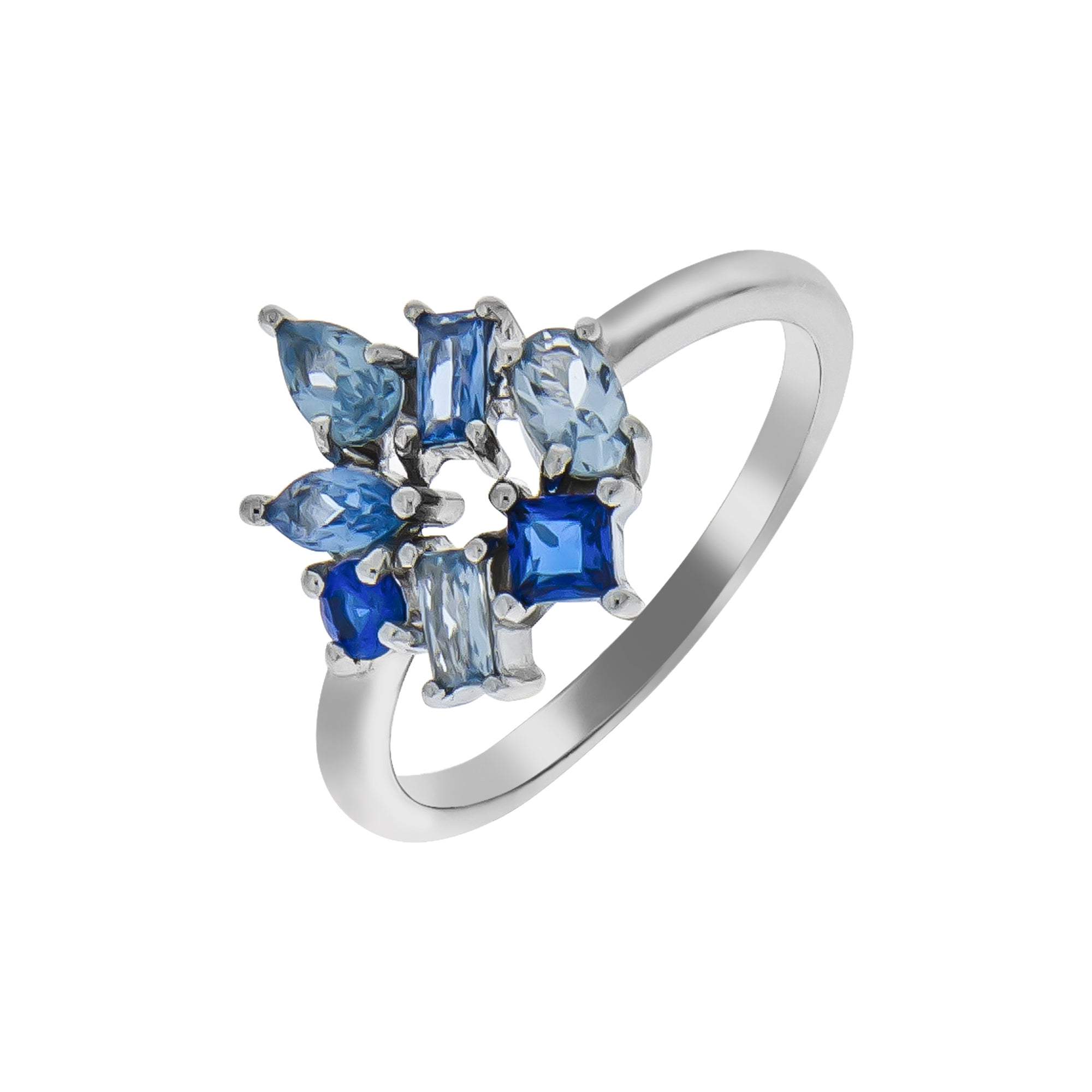 Ring 925/- Sterling Silber rhodiniert synth.Steine blau