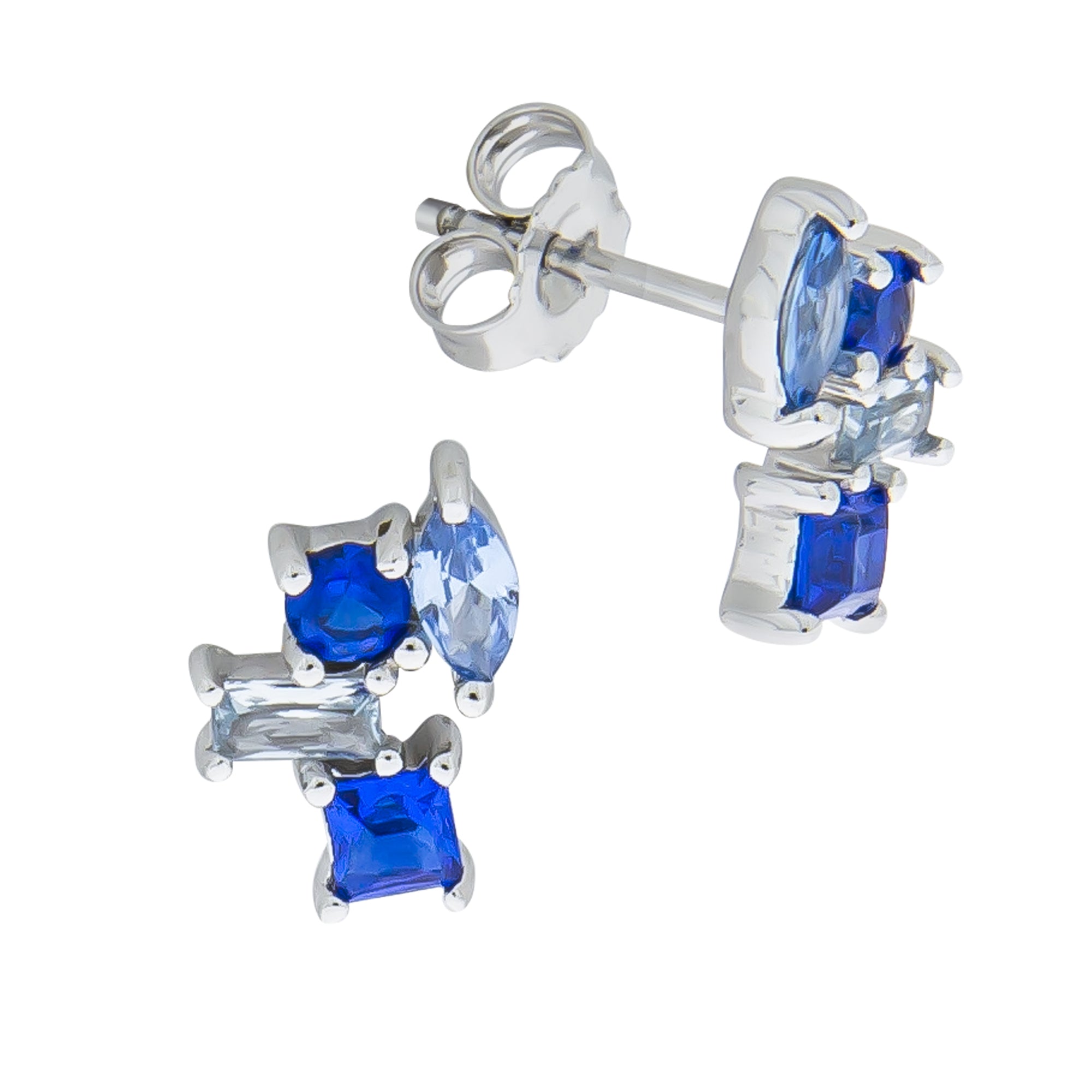 Ohrstecker 925/- Sterling Silber rhodiniert synth. Steine blau