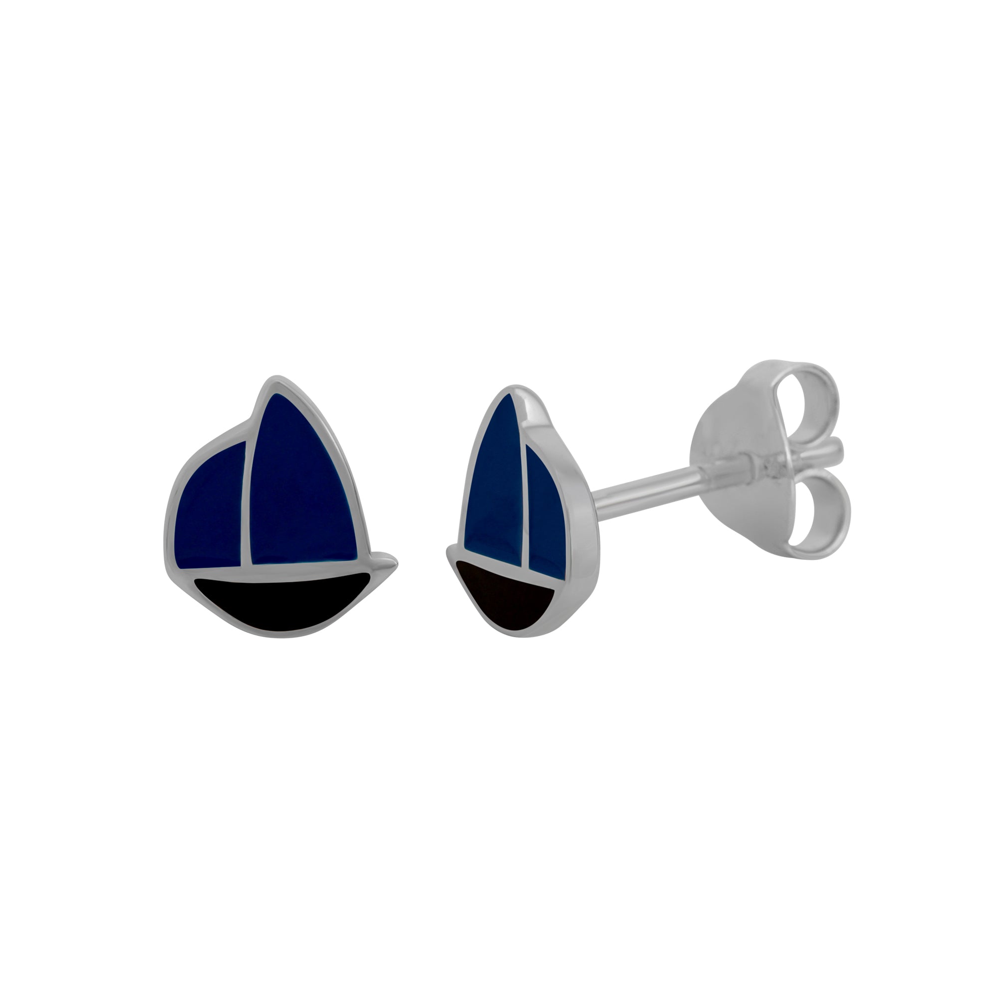 Ohrstecker 925/- Sterling Silber rhodiniert Schiff Lack blau