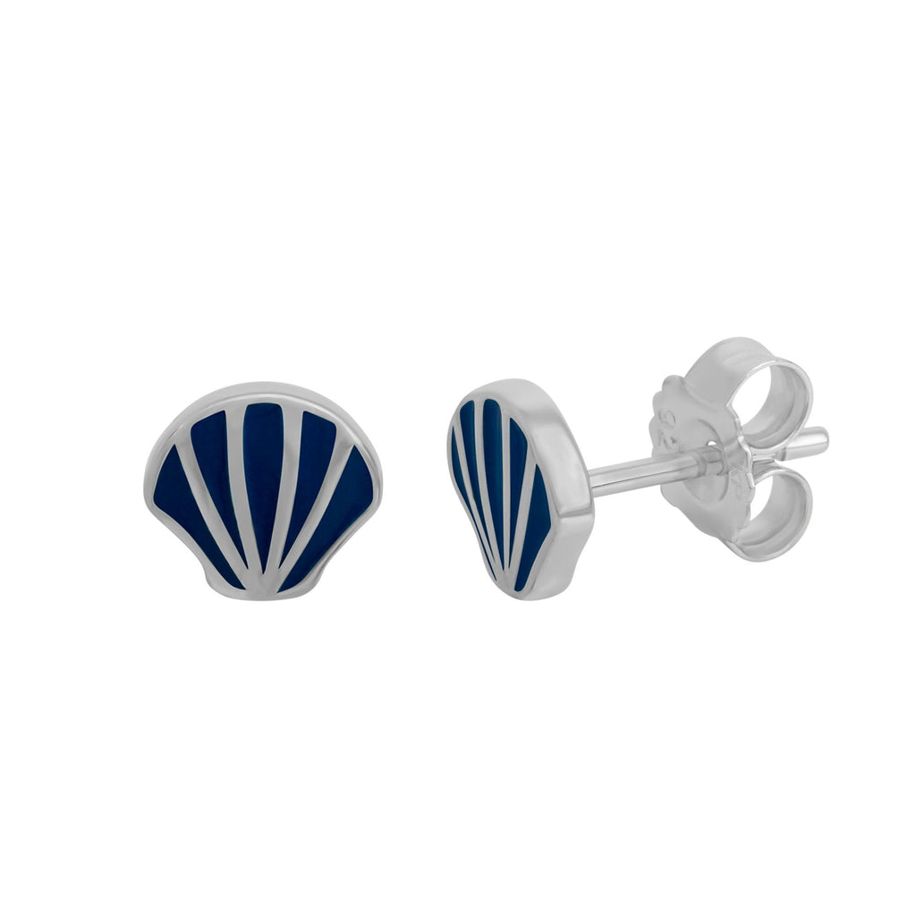 Ohrstecker 925-Sterling Silber rhodiniert Muschel blauer Lack