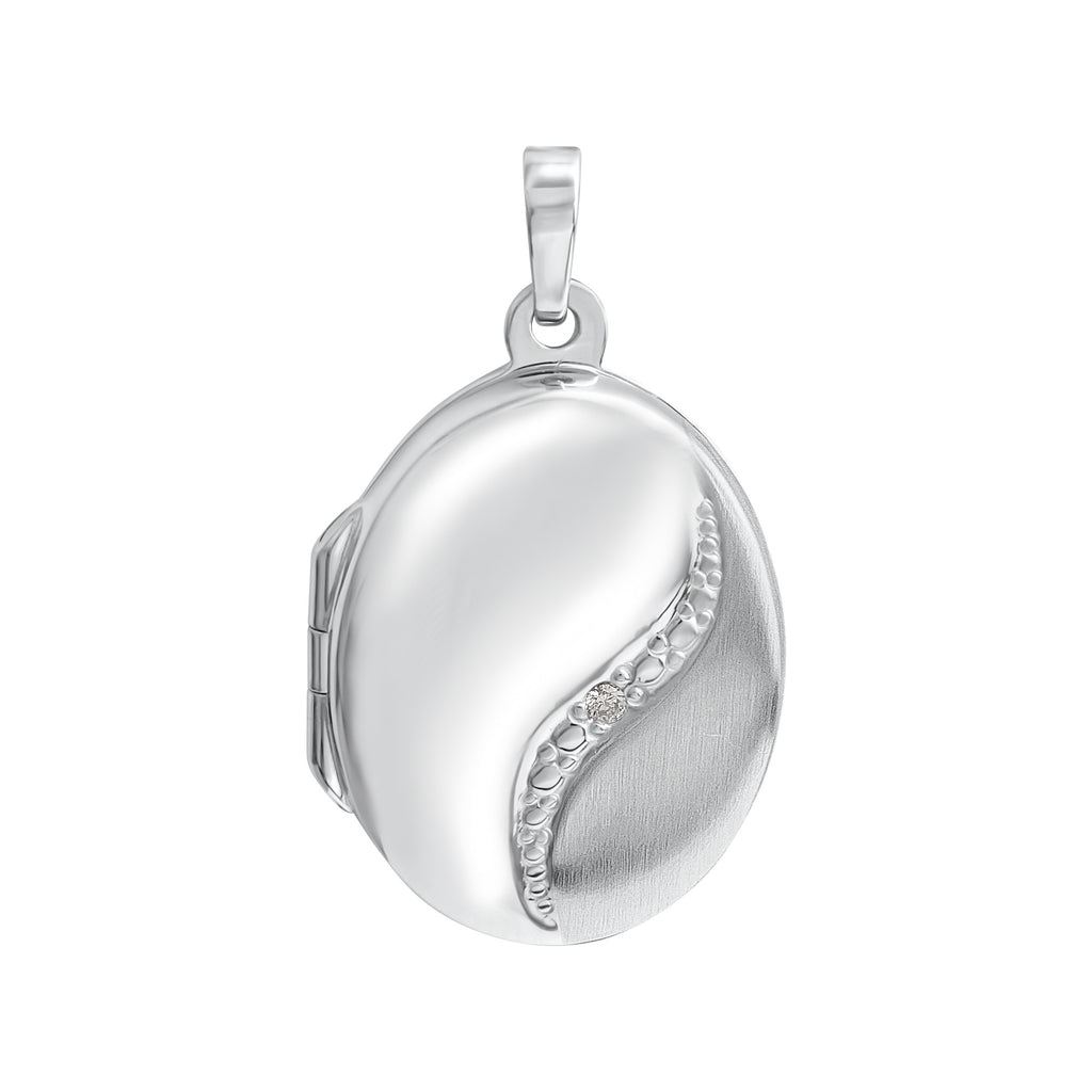 Medaillon 925/- Sterling Silber rhodiniert oval Zirkonia