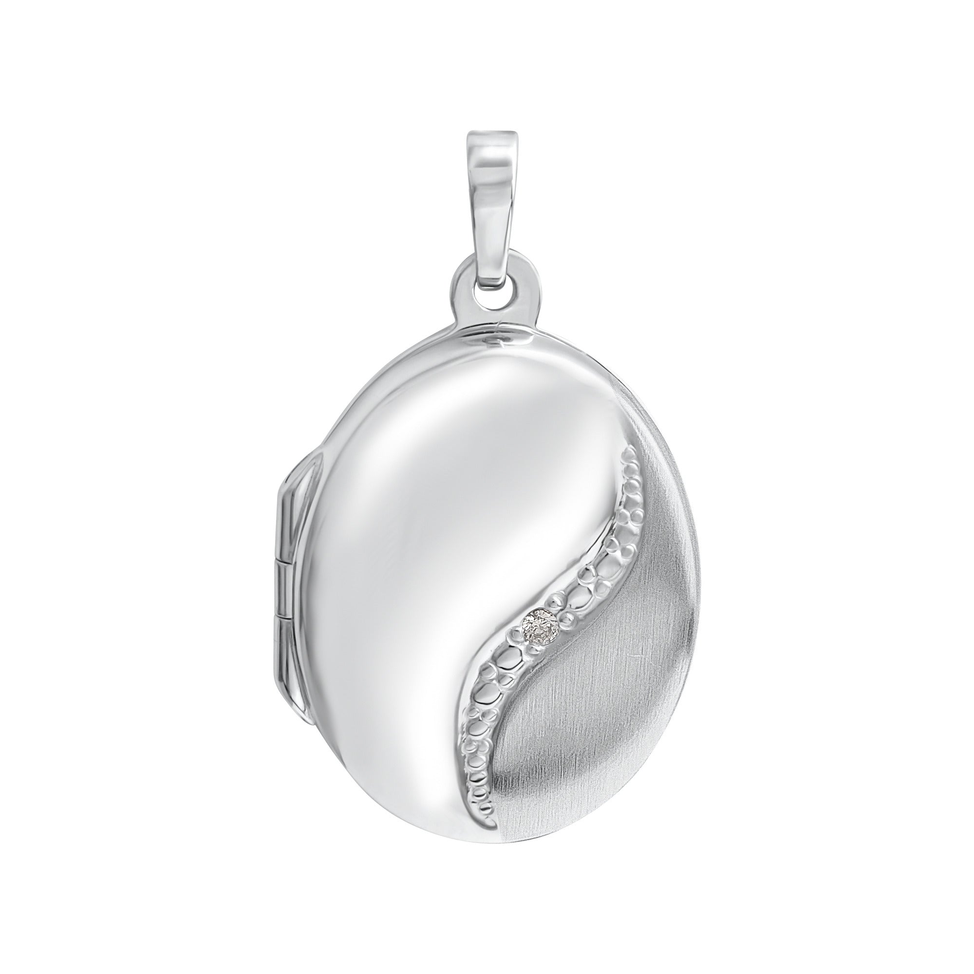 Medaillon 925/- Sterling Silber rhodiniert oval Zirkonia