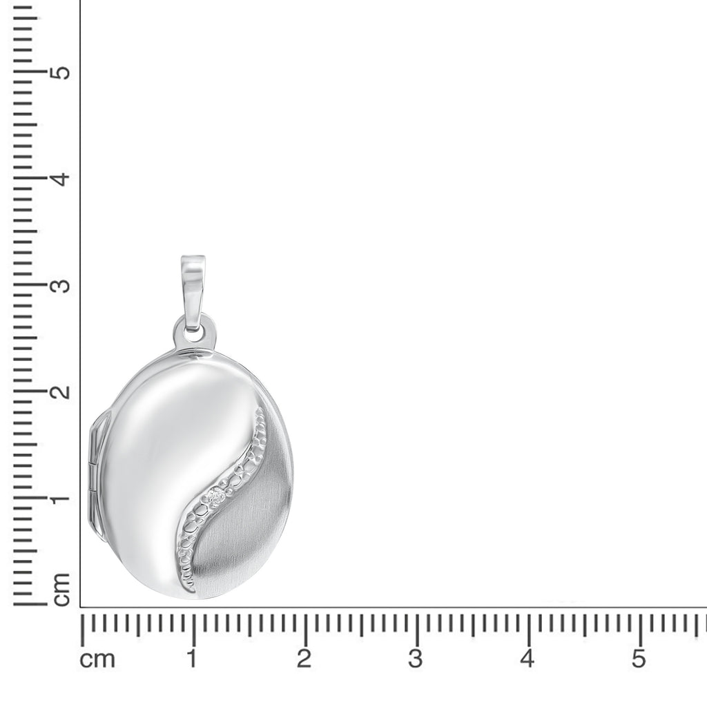 Medaillon 925/- Sterling Silber rhodiniert oval Zirkonia