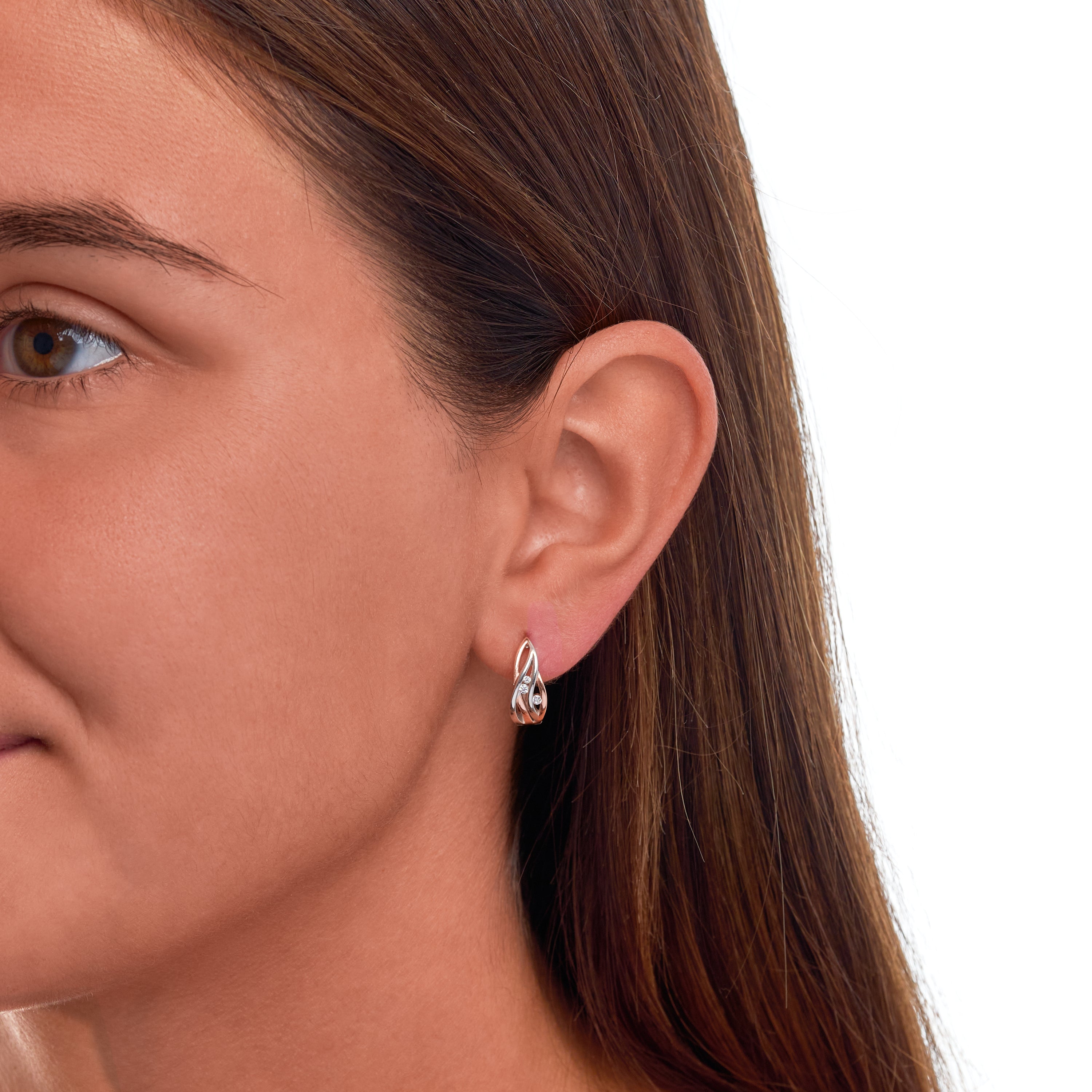 Ohrringe Silber 925 zweifarbig 6x Zirkonia weiß