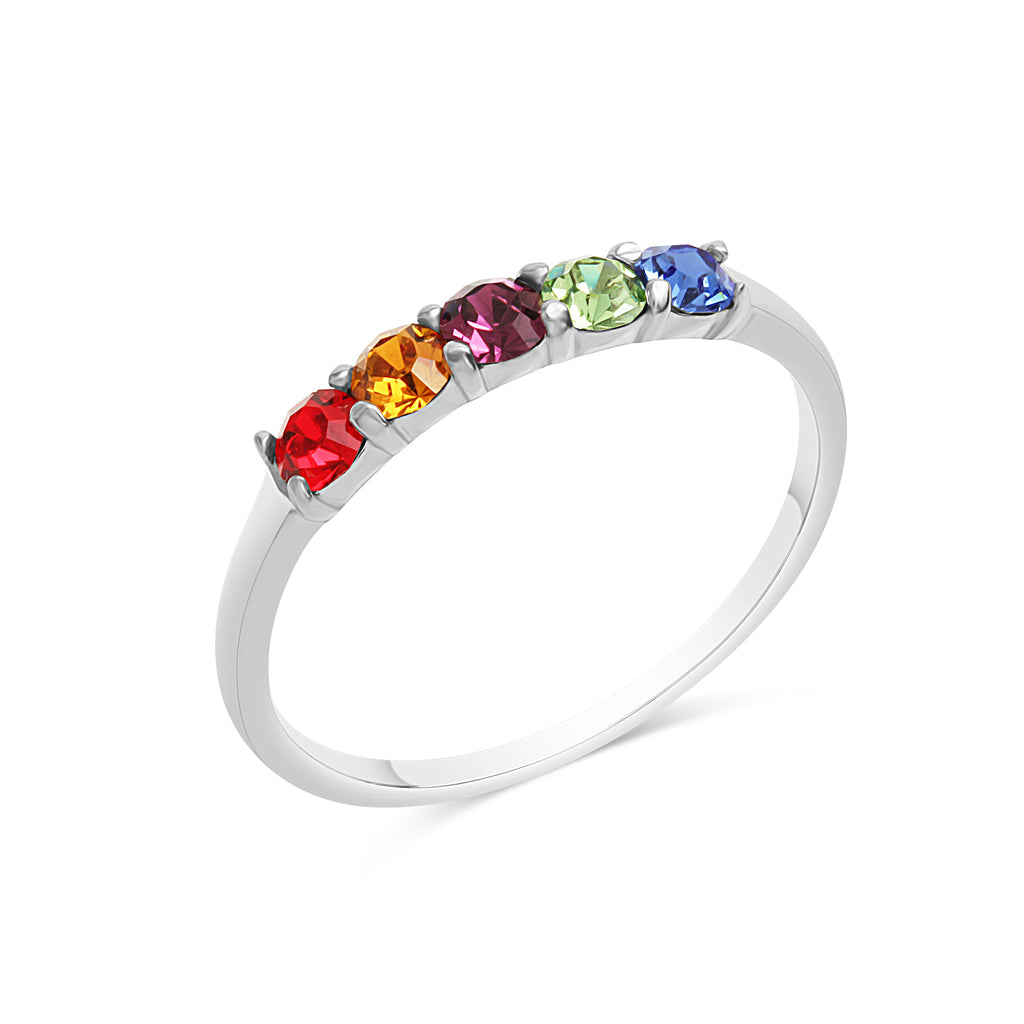 Ring Silber 925 rhodiniert mit bunten Kristallen