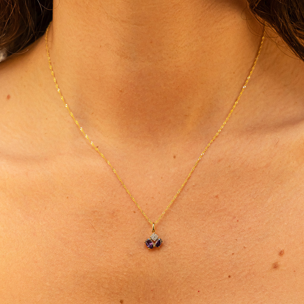 Halskette Gold 375 mit echtem Amethyst + Zirkonia